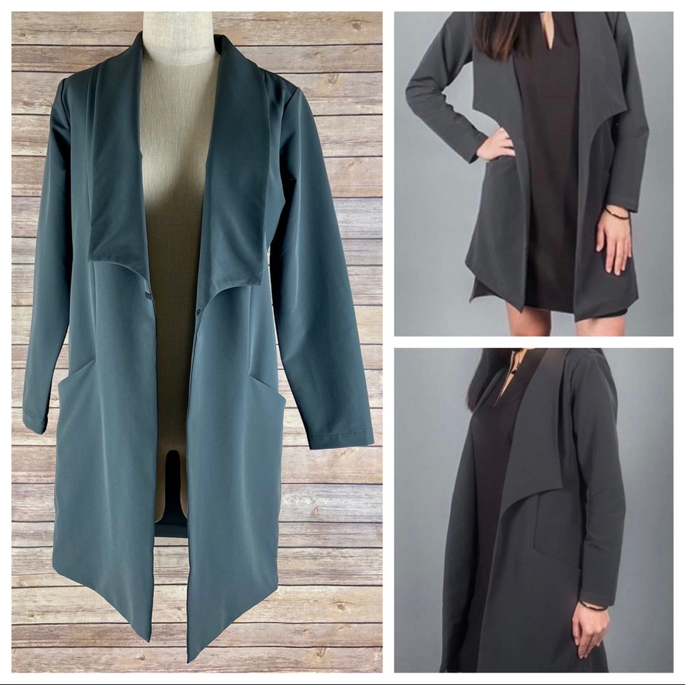 Betabrand Trench Coat Gray Travel Suit Layering Lightweight Modern Jacket Small